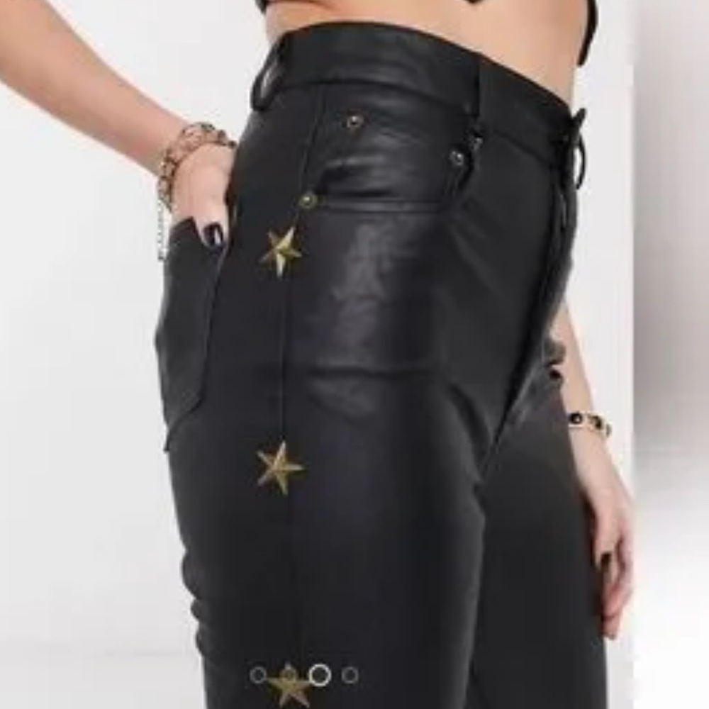 Jagger and Stone Black Leather Pants with Star Accents